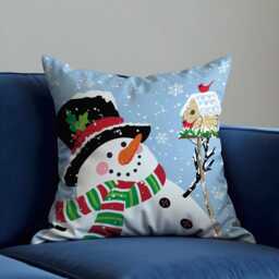 Christmas Cushion Cover With Snowman & Snowflakes, Holiday Winter Throw Pillow Case, Cute Festive Home Decor - thumbnail 2
