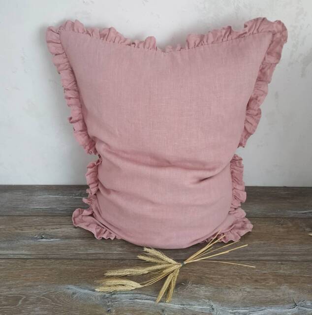 Linen Pillowcase With Ruffles - Softened Blush Pillow Case Anniversary Gift Housewarming Gifts - image 1