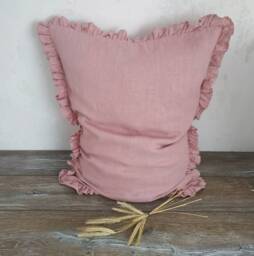 Linen Pillowcase With Ruffles - Softened Blush Pillow Case Anniversary Gift Housewarming Gifts - thumbnail 1