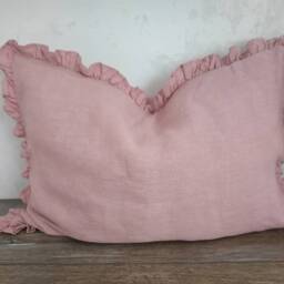 Linen Pillowcase With Ruffles - Softened Blush Pillow Case Anniversary Gift Housewarming Gifts - thumbnail 2