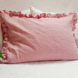 Linen Pillowcase With Ruffles - Softened Blush Pillow Case Anniversary Gift Housewarming Gifts - thumbnail 3