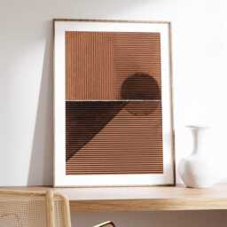 Brown Abstract Poster, Minimalist Geometric Wall Art, Modern Textured Print, Contemporary Neutral Decor, Mid Century Style Artwork - thumbnail 2
