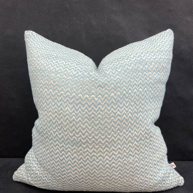 Luxury Designer Blue Beige Bamboo Zig Zag Fabric Cushion Pillow Throw Cover - image 1