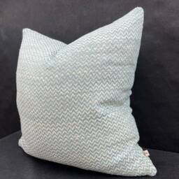 Luxury Designer Blue Beige Bamboo Zig Zag Fabric Cushion Pillow Throw Cover - thumbnail 4