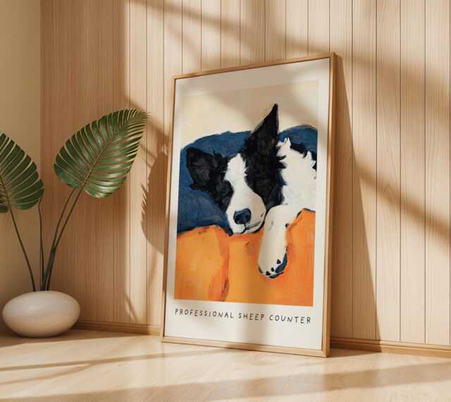 "Border Collie Art Print - Cosy Bedtime Illustration With ""Professional Sheep Counter" - image 1
