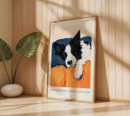 "Border Collie Art Print - Cosy Bedtime Illustration With ""Professional Sheep Counter" - thumbnail 1