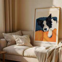 "Border Collie Art Print - Cosy Bedtime Illustration With ""Professional Sheep Counter" - thumbnail 2