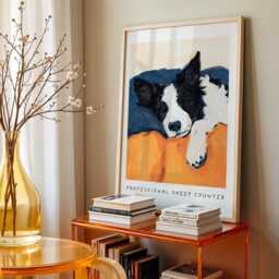 "Border Collie Art Print - Cosy Bedtime Illustration With ""Professional Sheep Counter" - thumbnail 3