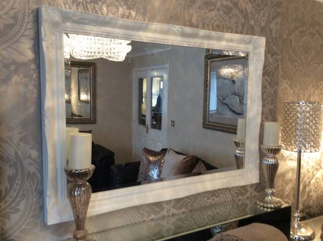 "White Shabby Chic Ornate Decorative Antique Wall Mirror Swept Frame 36""x26" - image 1
