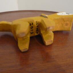Aztec Mayan Primitive Wood Carving Sculpture Of A War Dog, Abstract Yellow With Big Teeth B3 - thumbnail 4