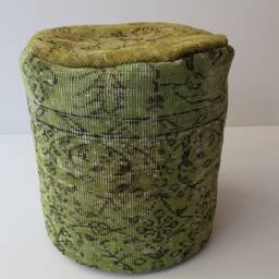 Handmade Wool Ottoman Pouf, Green Vintage Rug Cover - thumbnail 2