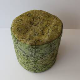 Handmade Wool Ottoman Pouf, Green Vintage Rug Cover - thumbnail 3