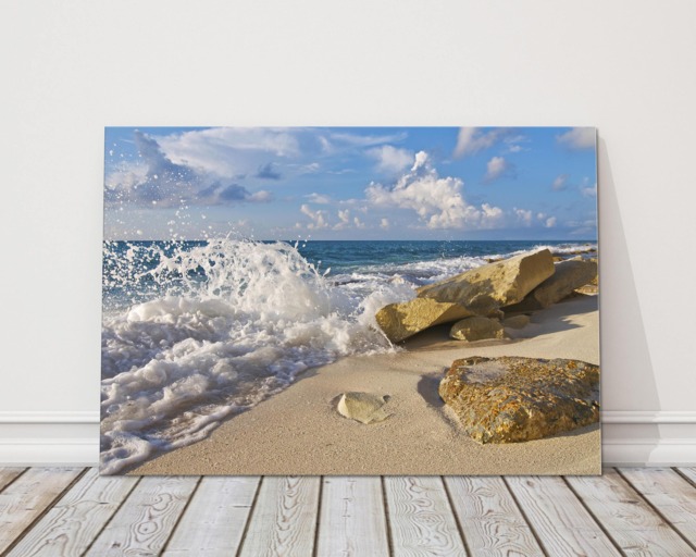Waves Splashes On The Beach Canvas - Coastal Surf Wall Art Home Or Office Decor - image 1