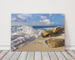 Waves Splashes On The Beach Canvas - Coastal Surf Wall Art Home Or Office Decor - thumbnail 1