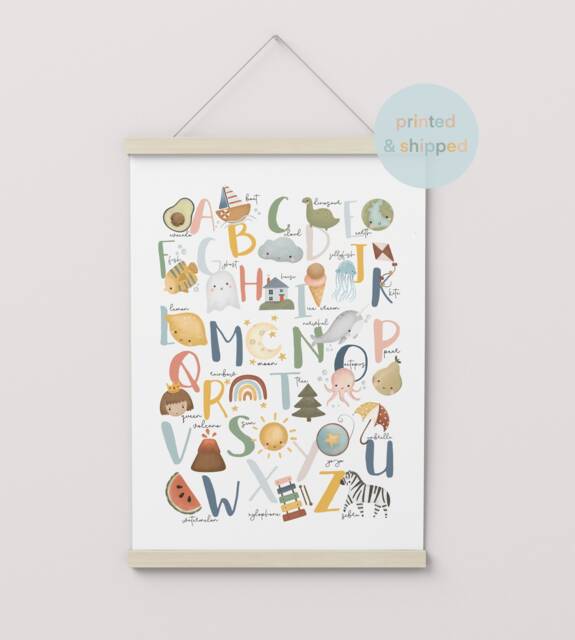 Alphabet Chart Print, Scandi Nursery Decor, Chart, Educational Montessori Playroom Prints, Kids Art - image 1