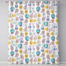 Cute Kawaii Space Rocket Planet Globe Sun Star Cream Seamless Pattern Readymade Eyelet Ring Top Thermal 100% Blackout Curtains - thumbnail 2