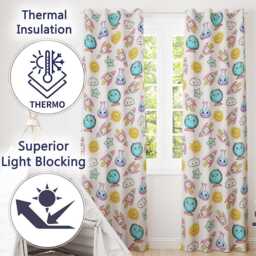 Cute Kawaii Space Rocket Planet Globe Sun Star Cream Seamless Pattern Readymade Eyelet Ring Top Thermal 100% Blackout Curtains - thumbnail 3