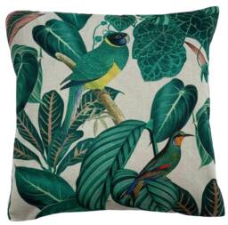 Green Leaves Cushion Cover Printed Tropical Plants & Parrots Calathea 16-24 - thumbnail 1