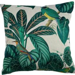 Green Leaves Cushion Cover Printed Tropical Plants & Parrots Calathea 16-24 - thumbnail 3