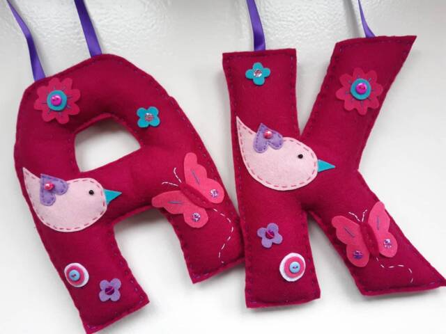Personalised Felt Letter - Floral Nursery Decor, Girl Name Sign - image 1
