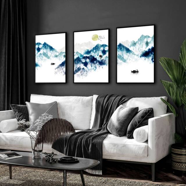 Watercolor Minimal Landscape Mountain Set Of 3 Prints, Living Room Wall Decor, Above The Bed Art, Home Office Decor Hangings - image 1