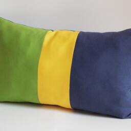 Color Block Lumbar Pillow Cover Green, Yellow, Navy Cotton Canvas - 12 X 20 In - thumbnail 3