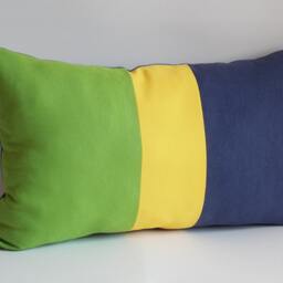 Color Block Lumbar Pillow Cover Green, Yellow, Navy Cotton Canvas - 12 X 20 In - thumbnail 2