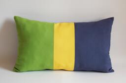 Color Block Lumbar Pillow Cover Green, Yellow, Navy Cotton Canvas - 12 X 20 In - thumbnail 1