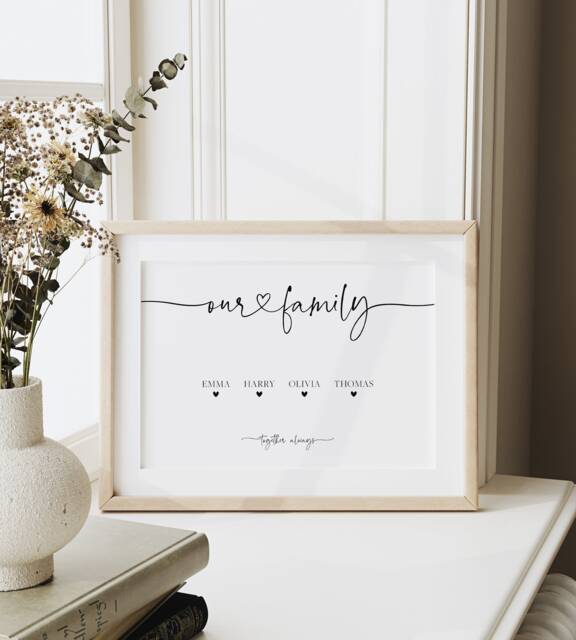 Custom Family Name Print - Personalised Our Gift For Mum Heart Home Wall Art