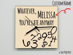 Custom Name Whatever, You're Late Anyway/Square Beige - Wall Clock - thumbnail 1