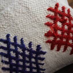 45cm Vintage Kilim Pillow Cover Handwoven - Cotton White Colourful Brocaded Motifs - thumbnail 3