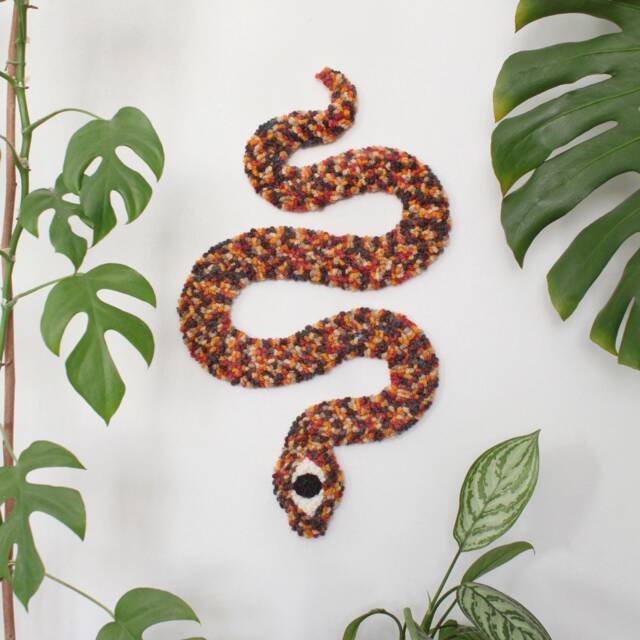 Big Snake Punch Needle Wall Art, Unique Tufted Rug, Serpent Textile Hanging, Boho Decor, Gift For Lover - image 1