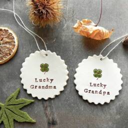 2 Personalized Lucky Clover Ceramic Christmas Ornaments Set Of 2, 4 Leaves Wedding Gift, Baby Shower Shamrock Home Decoration - thumbnail 3