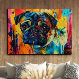 Pug Rainbow Animal Pet Art Abstract Oil Painting Framed Poster Print & Canvas Wall Decor Bedroom Home Interior Gift - thumbnail 1