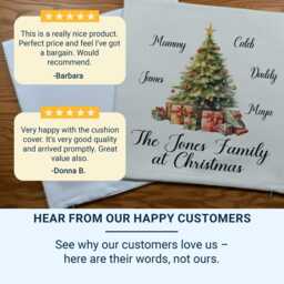 Family Christmas Cushion, Personalised Tree Design - 40cm Square, Linen Or Soft White - thumbnail 3