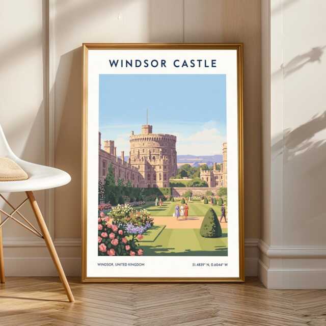 Windsor Castle Art Print Vintage Gouache Travel Poster - image 1