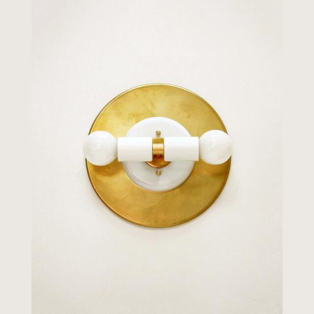 Sconce Modern Double White Lamp, Wall Light Fixture, Bedroom Light, Bedside Gold Brass Mid Century Lighting - image 1