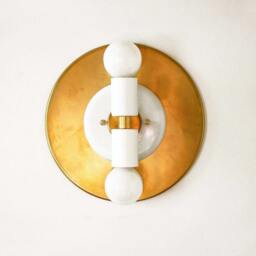 Sconce Modern Double White Lamp, Wall Light Fixture, Bedroom Light, Bedside Gold Brass Mid Century Lighting - thumbnail 2