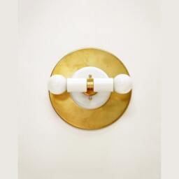Sconce Modern Double White Lamp, Wall Light Fixture, Bedroom Light, Bedside Gold Brass Mid Century Lighting - thumbnail 1