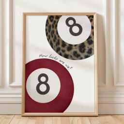 Lucky 8 Ball Print, How Are We, Leopard Trendy Burgundy Red Aesthetic Wall Art Decor - thumbnail 2