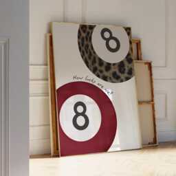 Lucky 8 Ball Print, How Are We, Leopard Trendy Burgundy Red Aesthetic Wall Art Decor - thumbnail 1
