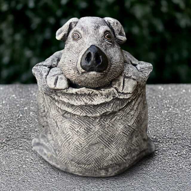 Piglet Peeking From Sack Statue Cement Pig Decor Storybook Stone Farm Figurine Garden Ornament Handmade Barnyard Sculpture Lover Gift - image 1