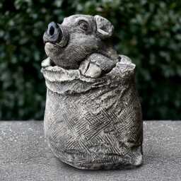 Piglet Peeking From Sack Statue Cement Pig Decor Storybook Stone Farm Figurine Garden Ornament Handmade Barnyard Sculpture Lover Gift - thumbnail 2
