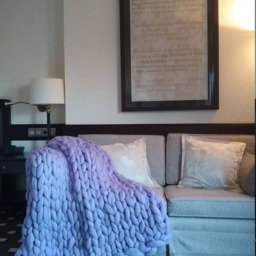 Super Chunky Blanket. Giant Knitted Merino Wool Throw. Big Yarn. Grande Punto. Stitch Blanket Lavender Color - thumbnail 2