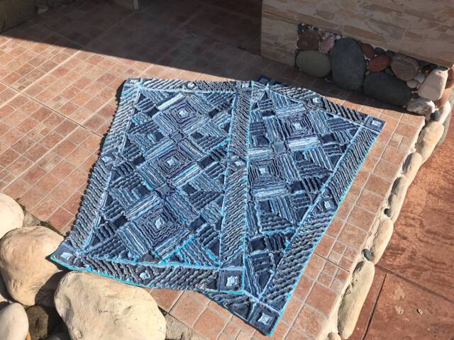 Set Two Denim Rugs Super Soft Chenille Rag Rug Throw Kitchen Bath Bedroom Carpets Recycled Blue Jeans - image 1