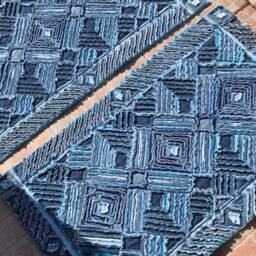Set Two Denim Rugs Super Soft Chenille Rag Rug Throw Kitchen Bath Bedroom Carpets Recycled Blue Jeans - thumbnail 2