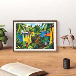 Dominica Village Art Print - Vibrant Caribbean Scene With Rasta Man Near Marigot Gift For Dominican Unframed Poster - thumbnail 2
