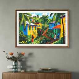Dominica Village Art Print - Vibrant Caribbean Scene With Rasta Man Near Marigot Gift For Dominican Unframed Poster - thumbnail 3