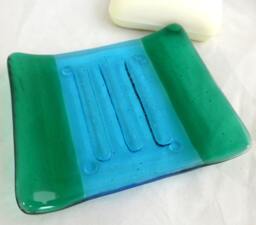 Fused Glass Soap Dish in Teal & Turquoise Colours