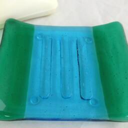 Fused Glass Soap Dish in Teal & Turquoise Colours - thumbnail 2